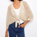 Crochet Lurex Tie-Front Bolero - Gold