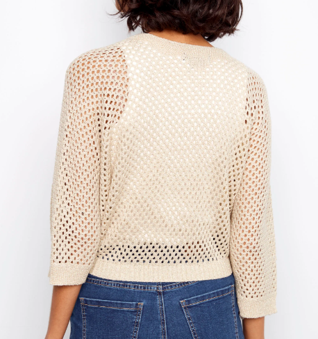 Crochet Lurex Tie-Front Bolero - Gold
