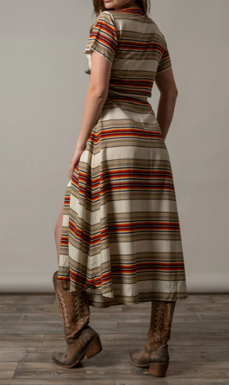 Western Style Striped Wrap Maxi Dress