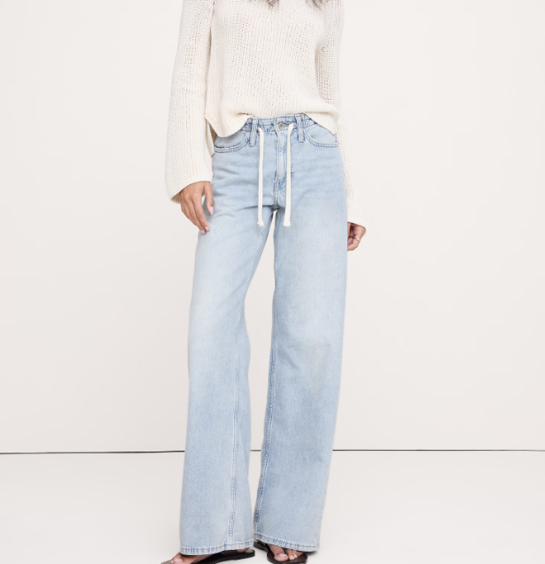 Mid-Rise Wide-Leg Drawstring Jean